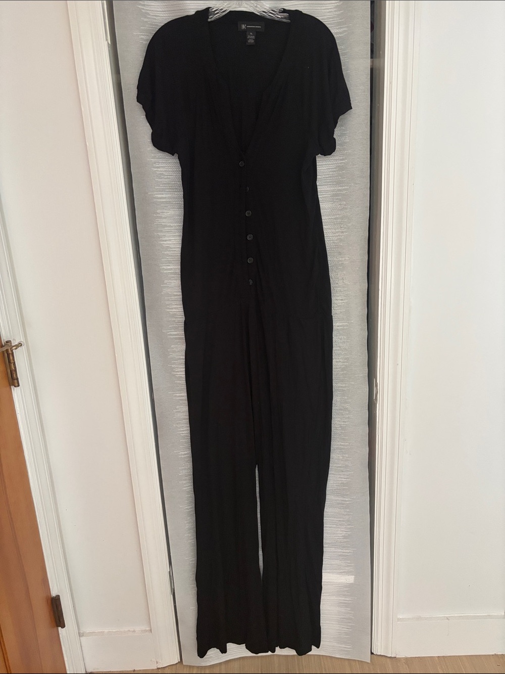 INC International Concepts Black Button-Front Short-Sleeve Jumpsuit